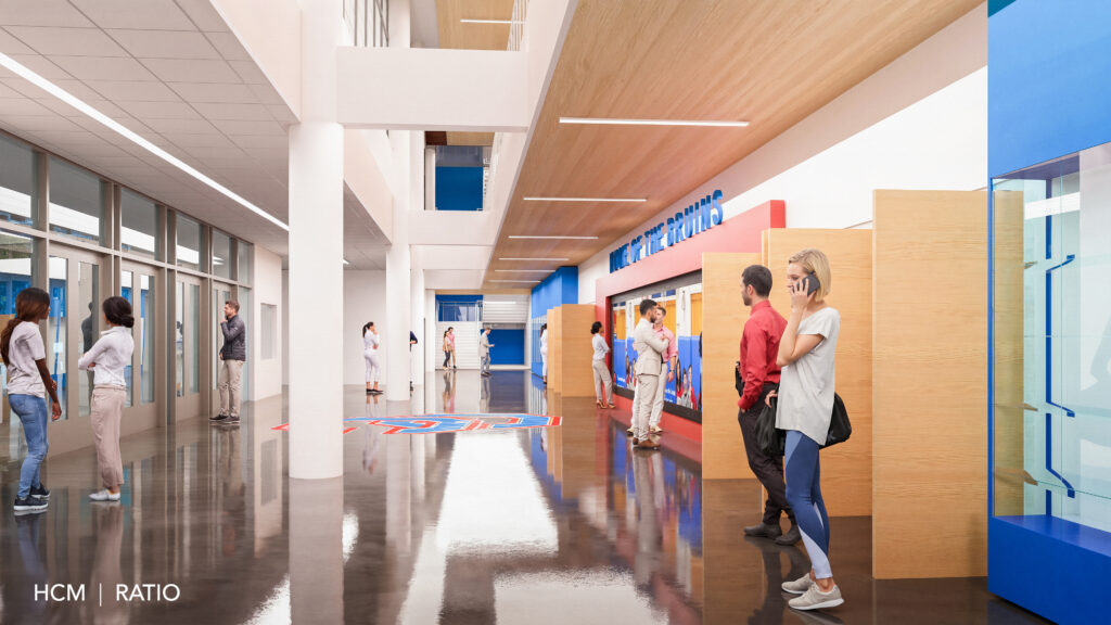 CCHS Rebuild - interior view of gym lobby